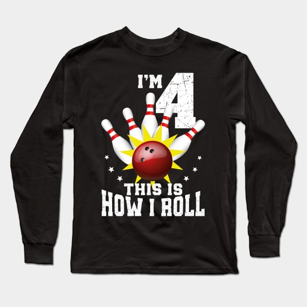 Bowling 4th Birthday Bday Party Kids 4 years Old Bowler Long Sleeve T-Shirt by Msafi